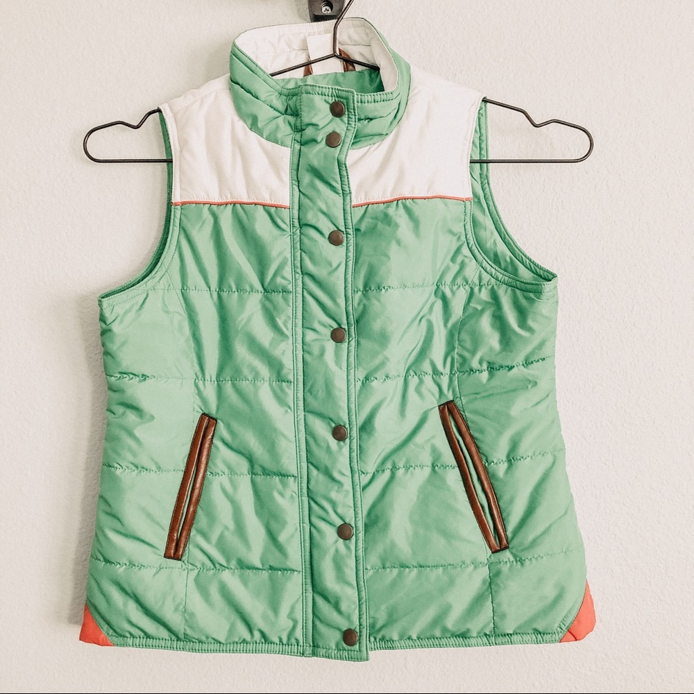 J. Crew/Crewcuts 80s Vibes Green/White Puffer Vest. Size 8 X-Large
